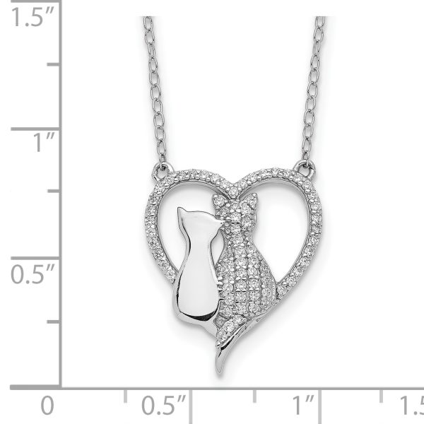 Sterling Silver Rhodium-plated Polished CZ Cats w/2 in ext. Necklace - Image 2