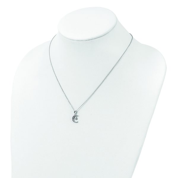 Sterling Silver Polished Rhodium-plated CZ Moon & Star 18in Necklace - Image 3