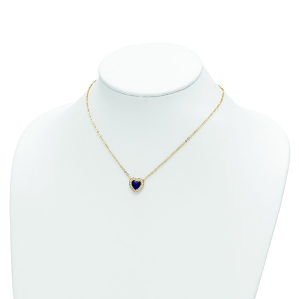 Sterling Silver Gold-tone CZ & Created Lapis Lazuli Heart w/2in ext Necklac - Image 3