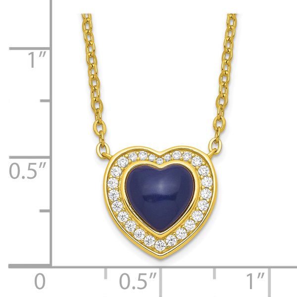 Sterling Silver Gold-tone CZ & Created Lapis Lazuli Heart w/2in ext Necklac - Image 2