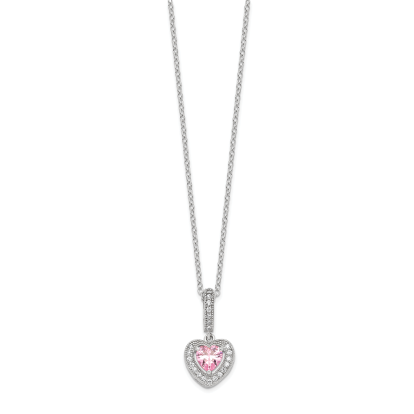 Sterling Silver Polished Rhodium CZ Heart 18in Necklace and Earring Set - Image 2