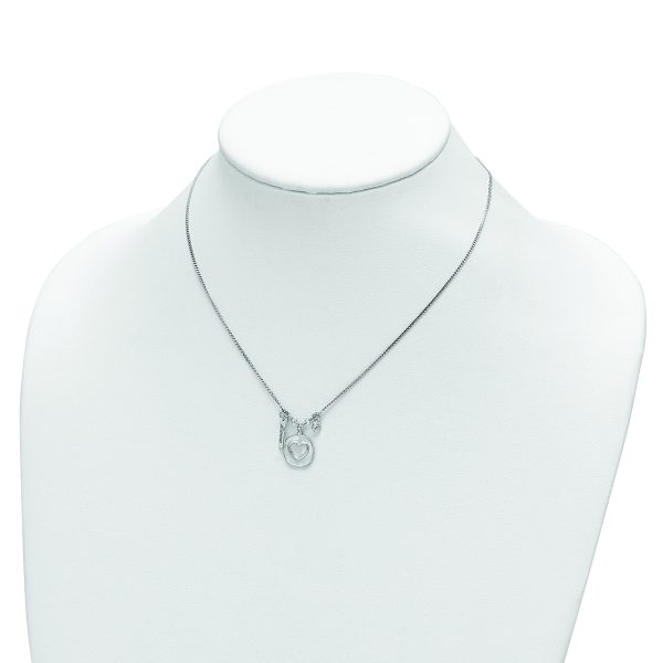 Sterling Silver Rhodium-plated Satin Heart/Love/CZ w/1.5in Ext Necklace - Image 3