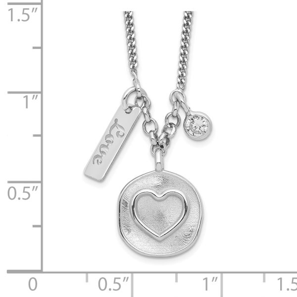 Sterling Silver Rhodium-plated Satin Heart/Love/CZ w/1.5in Ext Necklace - Image 2