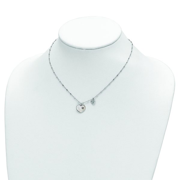 Sterling Silver Rhodium-plated Mother of Pearl Heart w/1 in Ext Necklace - Image 3