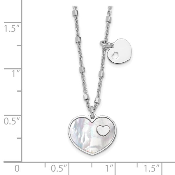 Sterling Silver Rhodium-plated Mother of Pearl Heart w/1 in Ext Necklace - Image 2