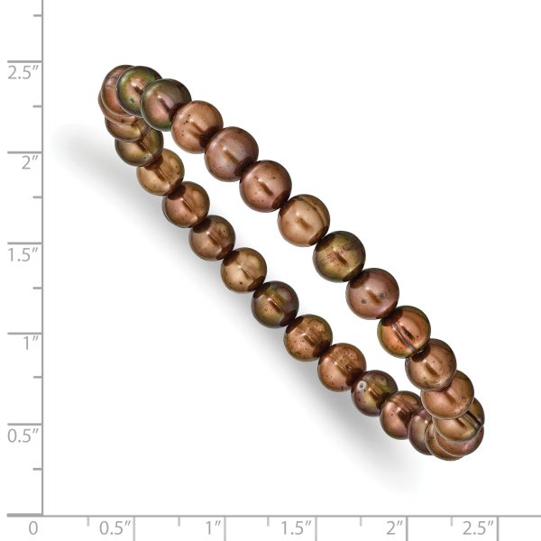 6-7mm Brown Semi-round Freshwater Cultured Pearl Stretch Bracelet - Image 2