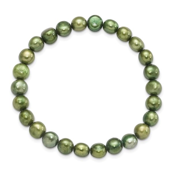 6-7mm Green Semi-round Freshwater Cultured Pearl Stretch Bracelet - Image 2