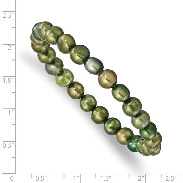 6-7mm Green Semi-round Freshwater Cultured Pearl Stretch Bracelet - Image 3