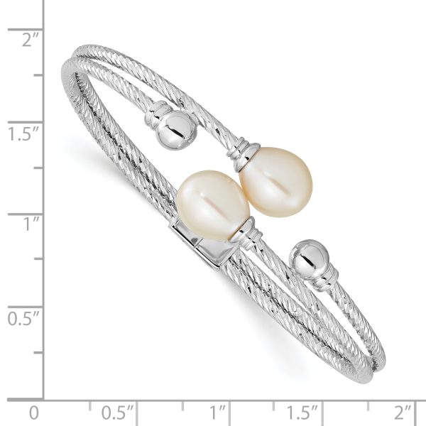 Sterling Silver Rhod-pl 8x10mm White Teardrop FWC Pearl Hinged Bangle - Image 3