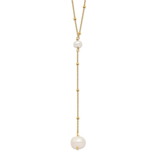 Sterling Silver Gold-tone Semi-round FWC Pearl w/2 in ext. Drop Necklace