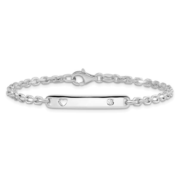 Sterling Silver Polished ID W/CZ Heart Bracelet - Image 3