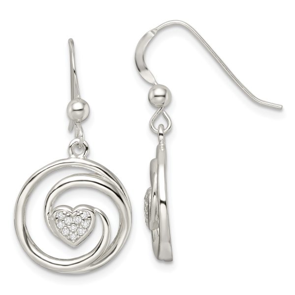 Sterling Silver CZ Heart in Circle Pendant and Earrings Set - Image 2