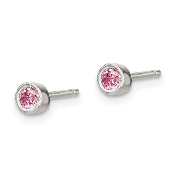 Sterling Silver Pink Bezel CZ Children's Necklace and Stud Earrings Set - Image 3