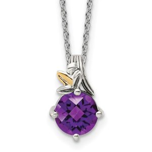 Sterling Silver Antiqued w/14k Leaf 1.61AM Amethyst w/2 in ext Necklace