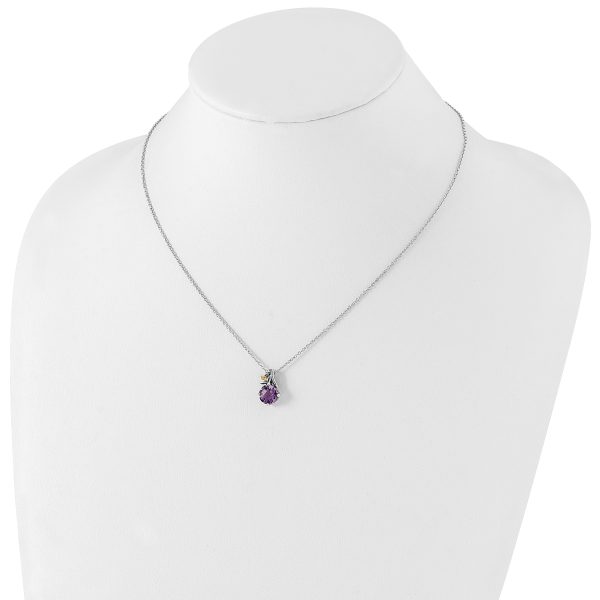Sterling Silver Antiqued w/14k Leaf 1.61AM Amethyst w/2 in ext Necklace - Image 3