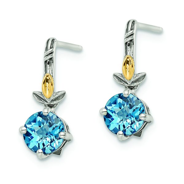 Sterling Silver Antiqued w/14k Leaf 1.75BT Lt Swiss Bl. Topaz Post Earrings - Image 2