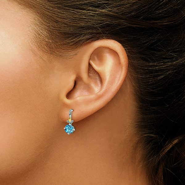 Sterling Silver Antiqued w/14k Leaf 1.75BT Lt Swiss Bl. Topaz Post Earrings - Image 3