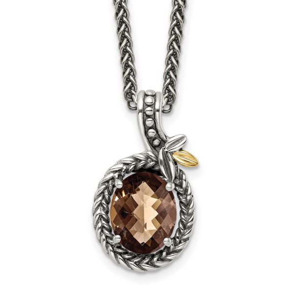 Sterling Silver w/14k Braided Oval 1.95SQ Smoky Quartz Necklace