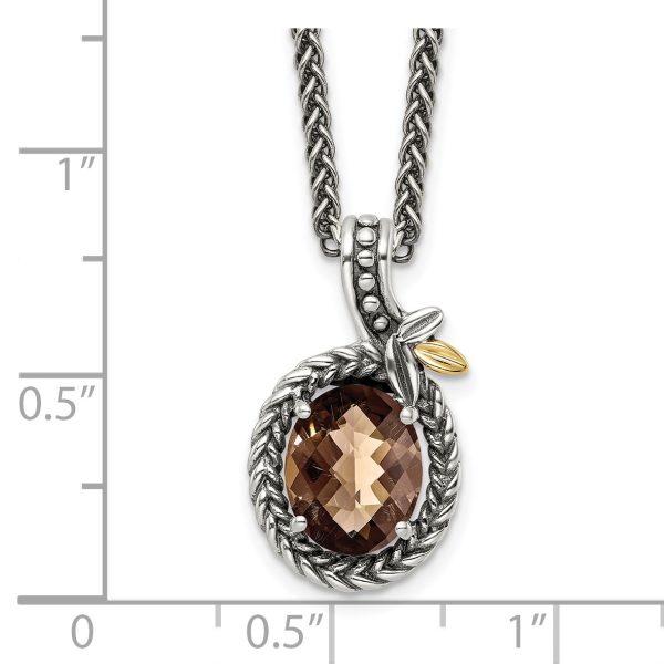 Sterling Silver w/14k Braided Oval 1.95SQ Smoky Quartz Necklace - Image 2