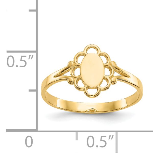 14K Filigree Oval Polished Center Baby Signet Ring - Image 3