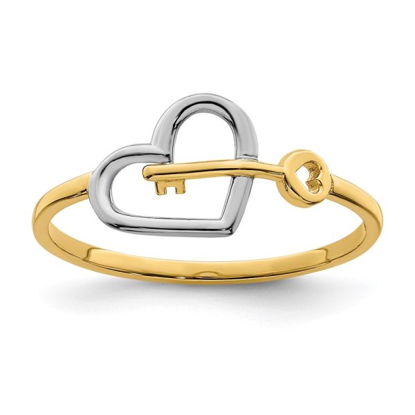 14k w/Rhodium Heart and Key Ring