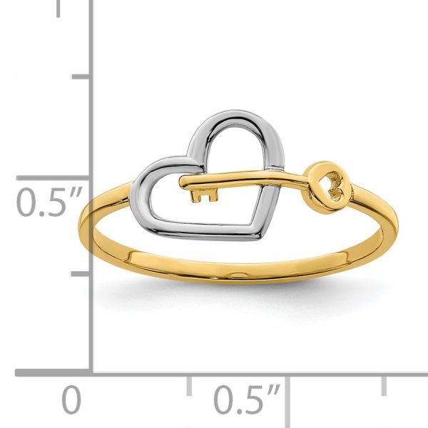 14k w/Rhodium Heart and Key Ring - Image 3