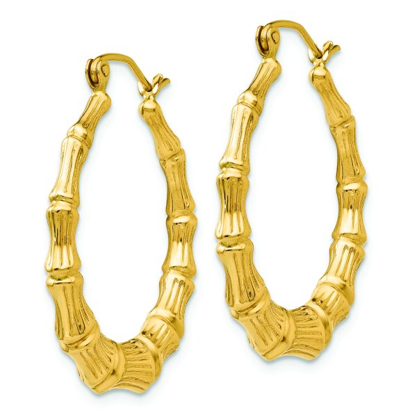 14k Polished Bamboo Hoop Earrings - Image 2