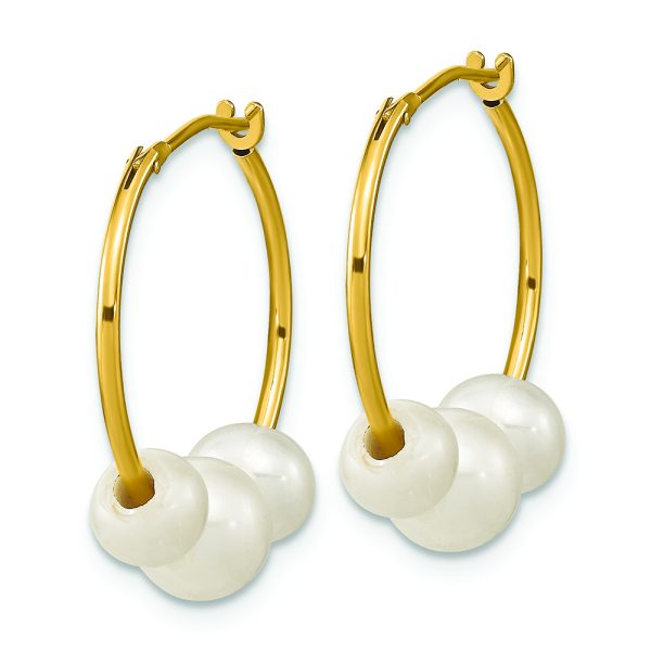 14K Madi K 5-7mm Round White FWC Pearl Hoop Earrings - Image 2