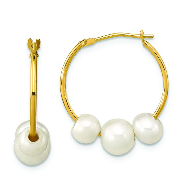 14K Madi K 5-7mm Round White FWC Pearl Hoop Earrings