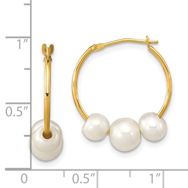 14K Madi K 5-7mm Round White FWC Pearl Hoop Earrings - Image 3