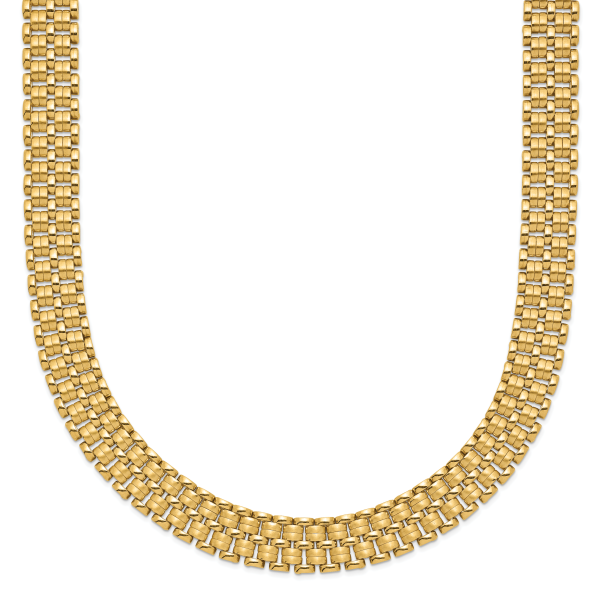 14K Brushed and Polished Basket Weave Pattern 17in Necklace - Image 2