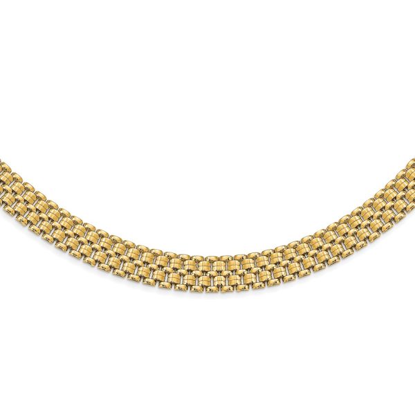 14K Brushed and Polished Basket Weave Pattern 17in Necklace