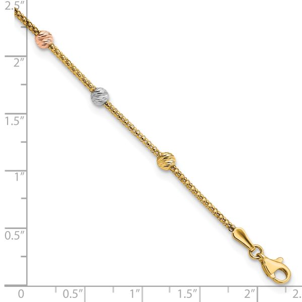 14k Tri-color Diamond-cut 7-Station Bead and Chain Bracelet - Image 3