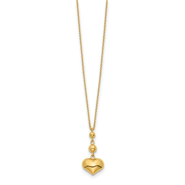 14k Heart with Bead w/2 IN EXT Necklace - Image 2