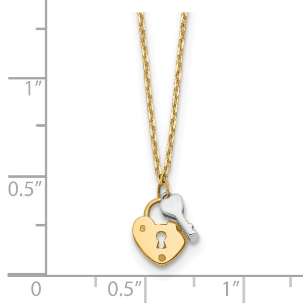 14k Two-tone Heart Lock and Key Necklace - Image 3