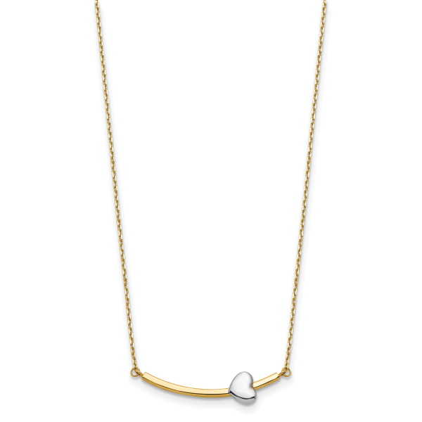 14k Two-tone Heart Bar 18 inch Necklace - Image 2