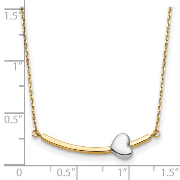 14k Two-tone Heart Bar 18 inch Necklace - Image 3