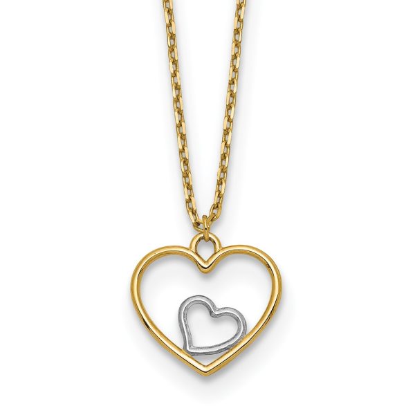 14k w/Rhodium Heart in Heart Necklace