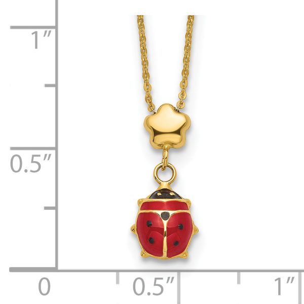 14k Polished Enameled Flower with Ladybug 16.5in Necklace - Image 3