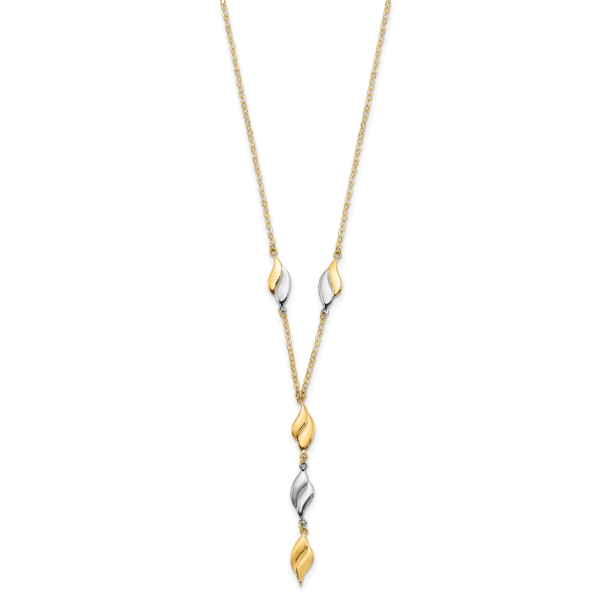 14K Two-tone Polished Fancy Y Drop Necklace - Image 2