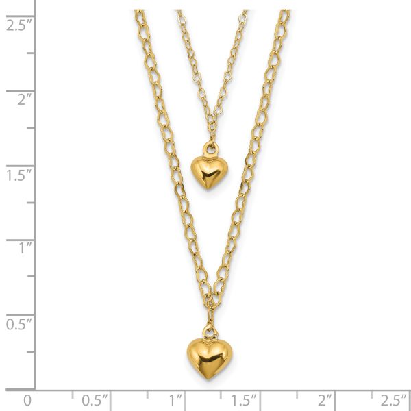 14K Double Layer Heart Link Polished Hearts 2 in ext. Necklace - Image 3