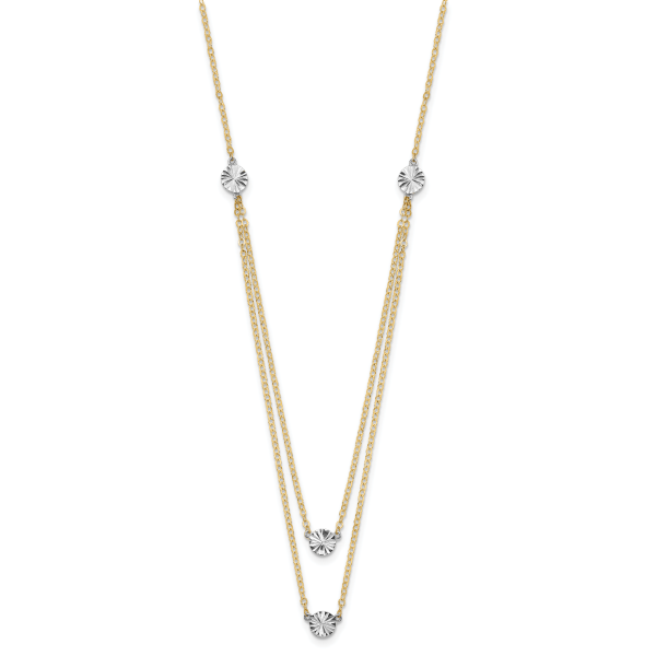 14K Two-tone Polished & D/C Discs Double Necklace - Image 2