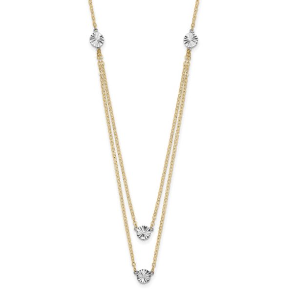 14K Two-tone Polished & D/C Discs Double Necklace