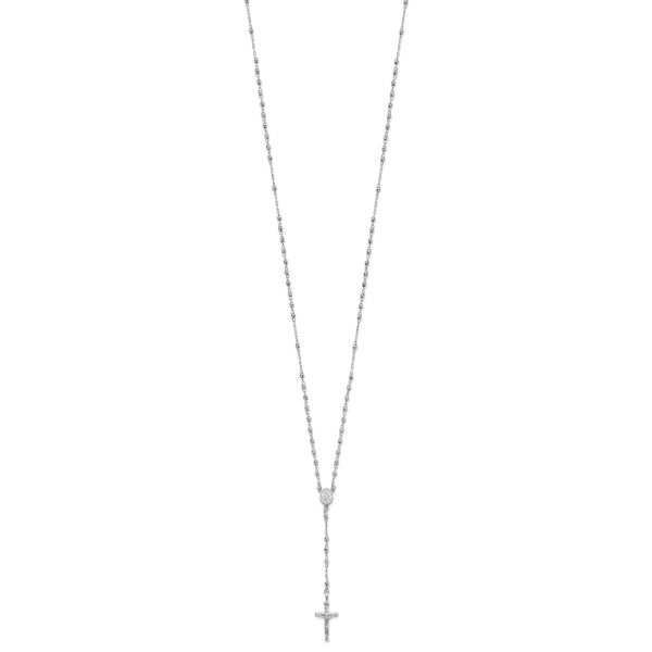 14K White Gold Polished Faceted Beads Rosary 18 inch Necklace - Image 2