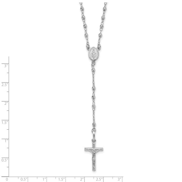 14K White Gold Polished Faceted Beads Rosary 18 inch Necklace - Image 3