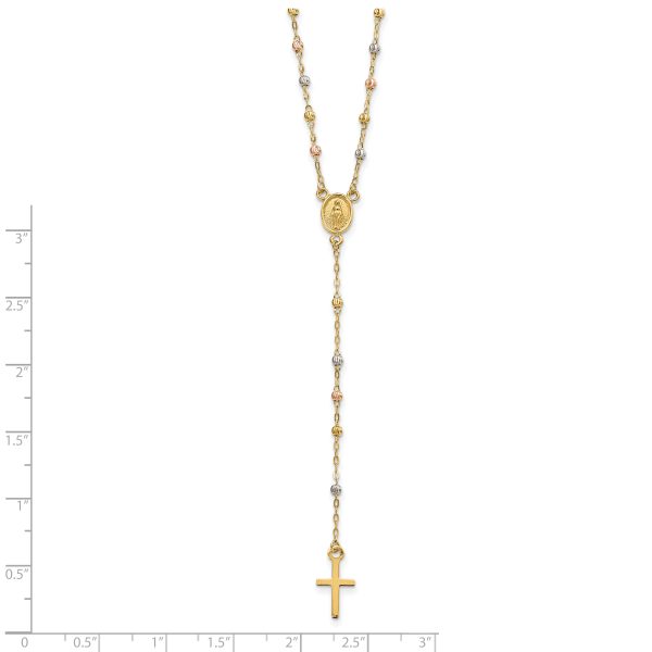 14k Tri-color Beaded Rosary 17 inch w/ 3in ext Necklace - Image 3