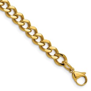 Stainless Steel Polished Yellow IP-plated 7.5mm 8in Curb Chain
