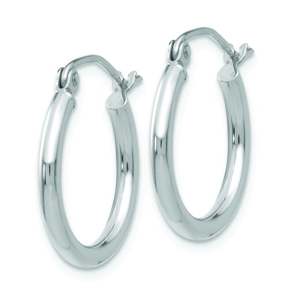 14k White Gold Polished 2x17.5mm Lightweight Tube Hoop Earrings - Image 2