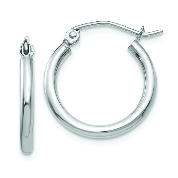 14k White Gold Polished 2x17.5mm Lightweight Tube Hoop Earrings