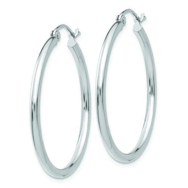 14k White Gold Polished 2x30mm Lightweight Tube Hoop Earrings - Image 2